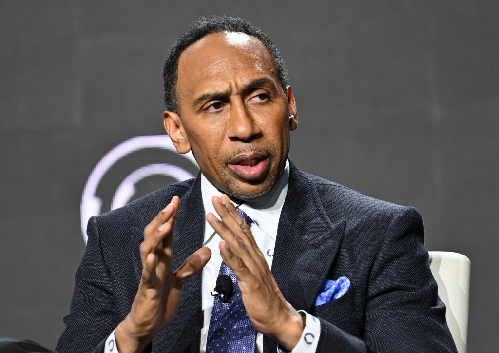 Stephen A. Smith speaking on stage at the HOPE 2024 Global Forum in Atlanta, Georgia