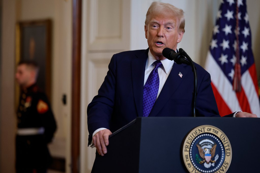 President Donald Trump delivered a speech before the signing of Laken Riley's law, a legislation on the detention and expulsion of illegal immigrants accused of crimes, in a ceremony in the Eastern House of the White House.