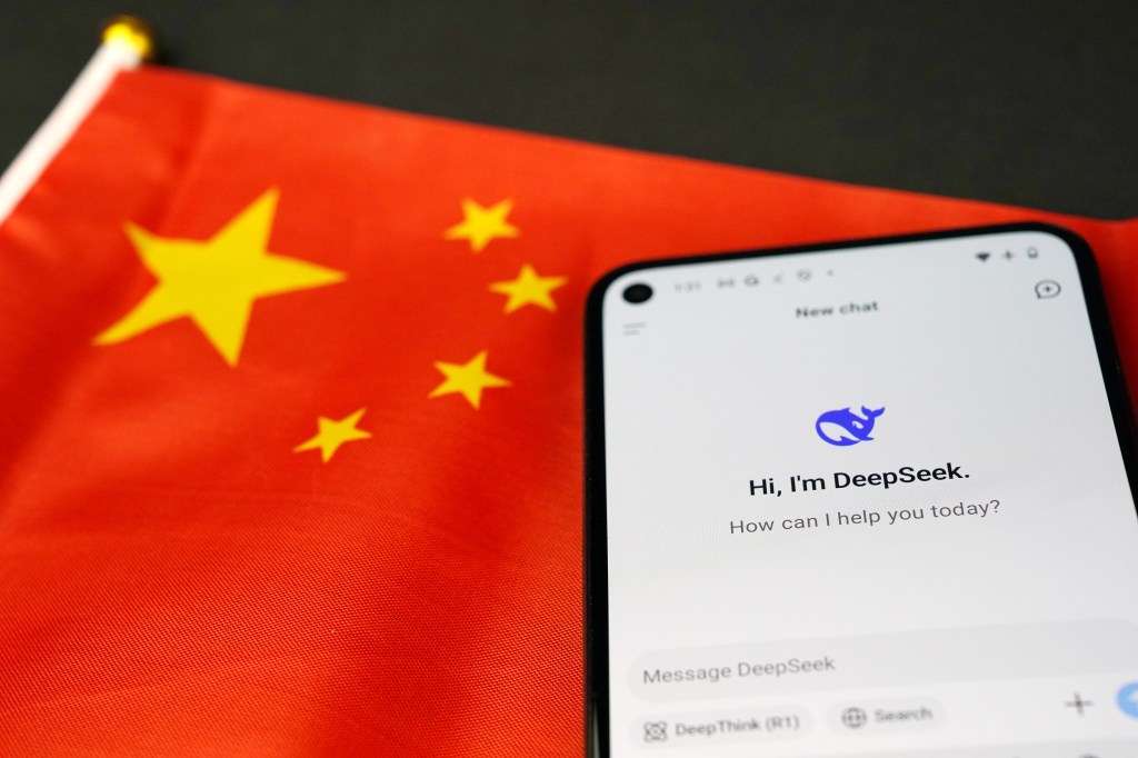 Smartphone displaying the Chinese artificial intelligence application logo Deepseek